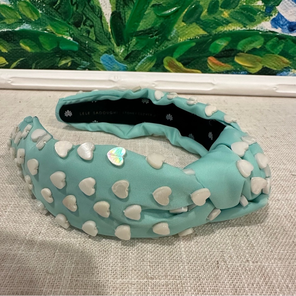 Lele Sadoughi x Stoney Clover Lane Cotton Candy Heart Pearl Headband EUC